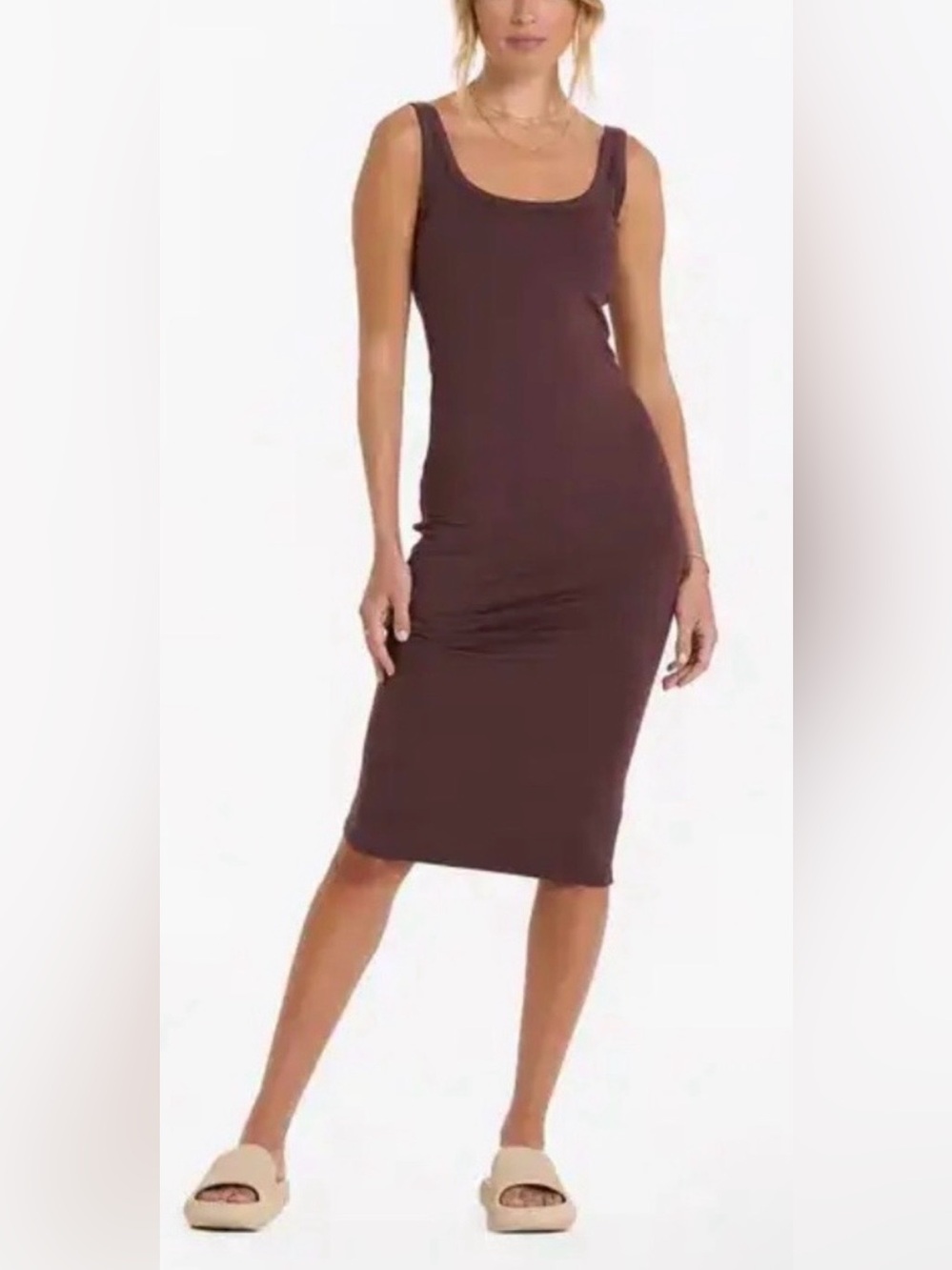 Vuori Women’s Halo Essential Chestnut Heather DreamKnit Midi Tank Dress Sz XS